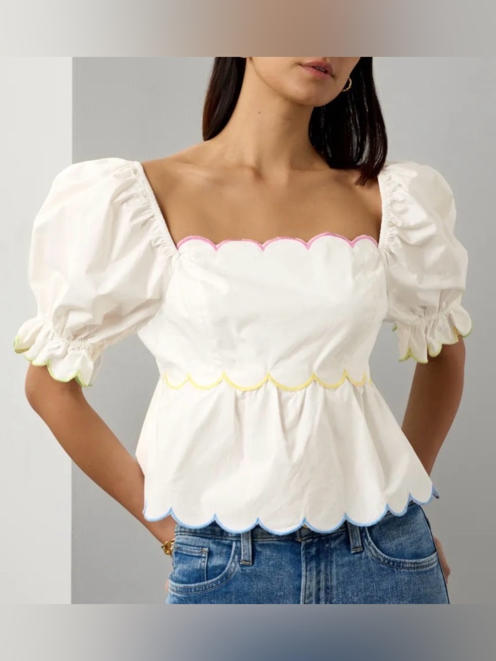 English Factory | NWT - Scalloped Top - Size XS - White/Multi
